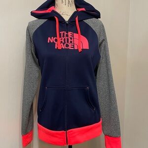 PLEASE READ TNF Navy and Gray Hoodie with Bright Orange Accents